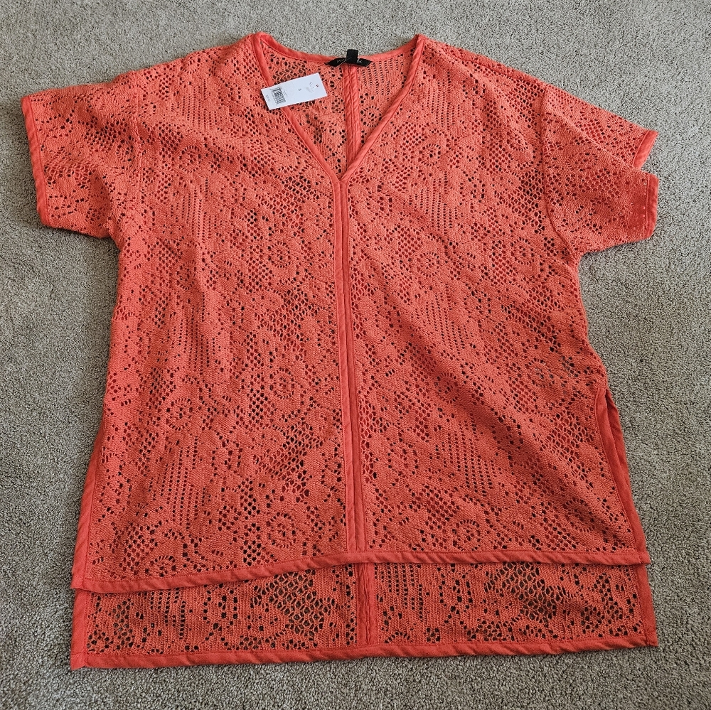 Banana Republic Orange Lace Short Sleeve Top, Size Small